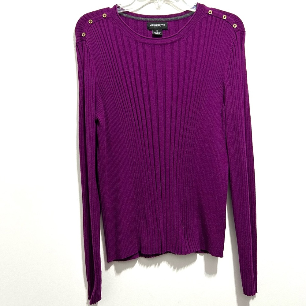 Liz Claiborne Women’s Purple Ribbed Blouse with Button Details